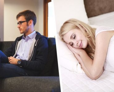 Man sitting on sofa girl sleeping on bed 370x297 1