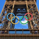 the olympic rings installed on the eiffel tower for the paris 2024 olympics image by noriox via shutterstock