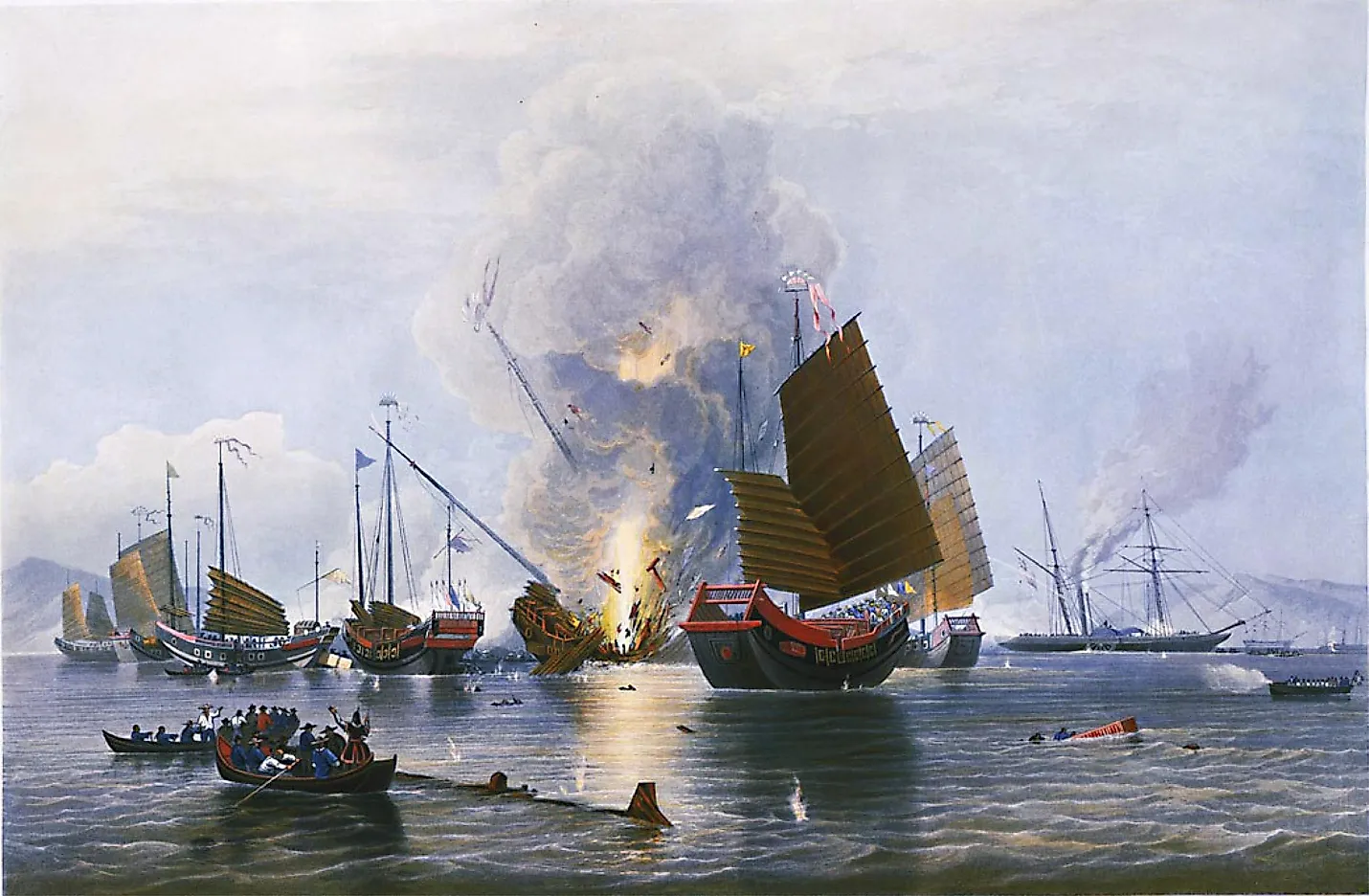 destroying chinese war junks by e duncan 1843